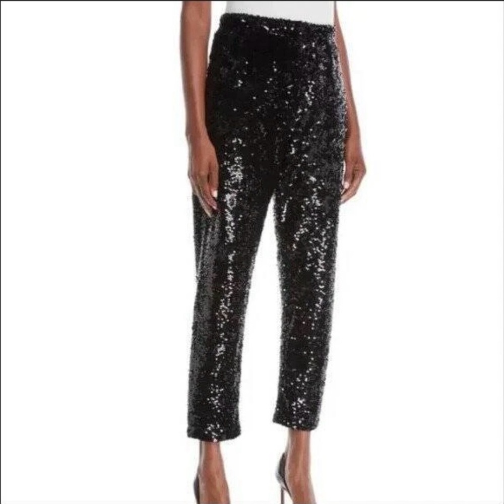 New Joan Vass Women's Pants 2XL Black Sequins Belted Wide Leg Elegance Glam $328